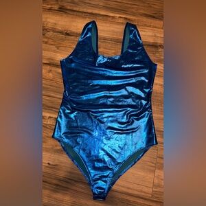 Sakkas Shimmery Metallic Blue Bodysuit